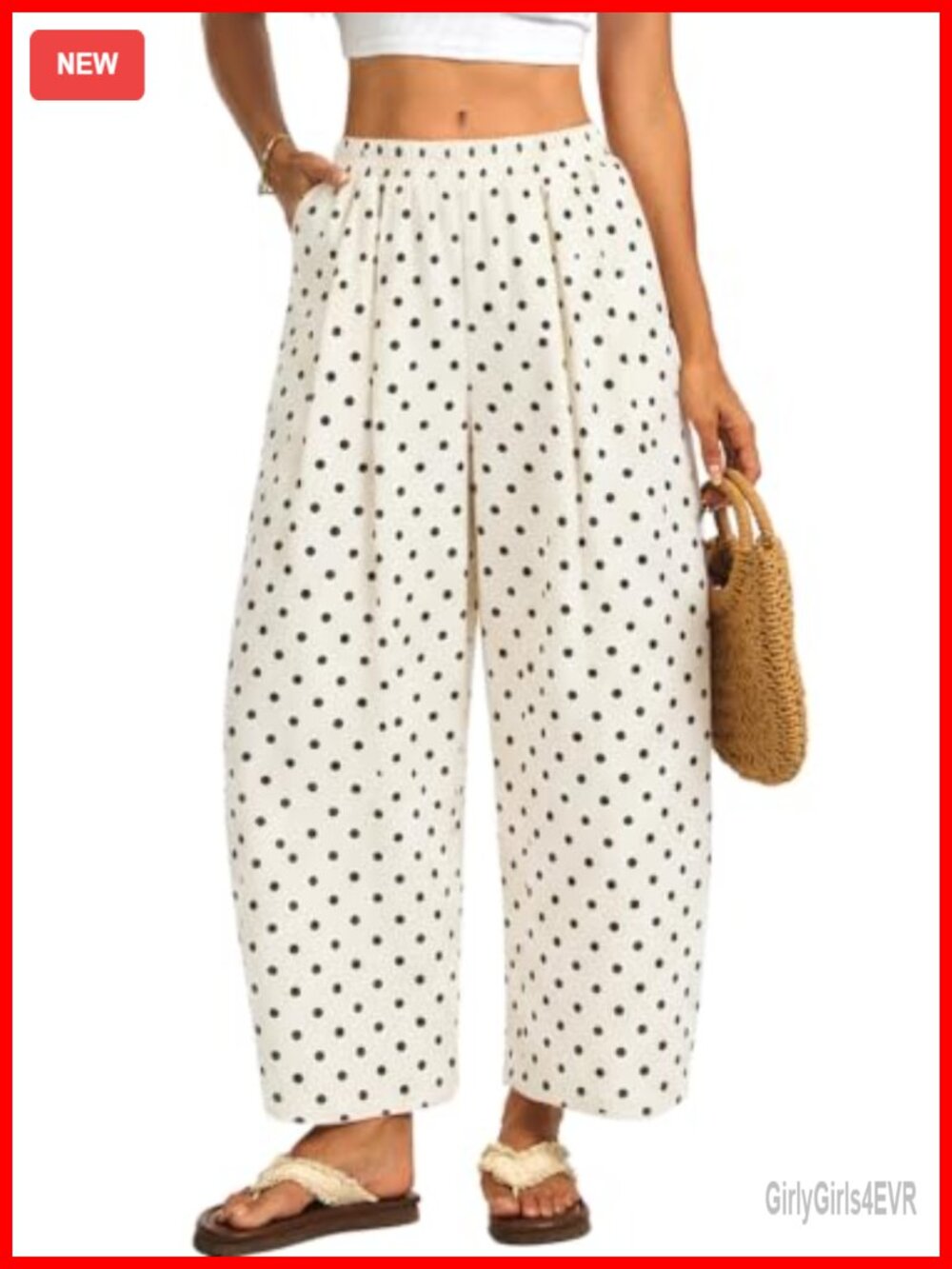 Wide Leg Linen Ankle Pants with Pockets Elastic Waist Loose Fit Summer